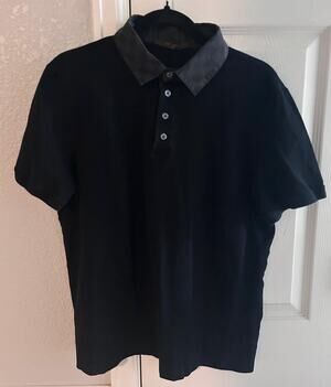 AUTHENTIC LOUIS VUITTON BLACK DAMIER EBENE COLLAR POLO LV SZ M